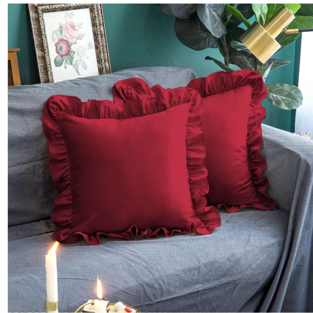 Luxurious Crimson Ruffled Accent Pillow Covers Extra-Large 26x26” (2-pack)